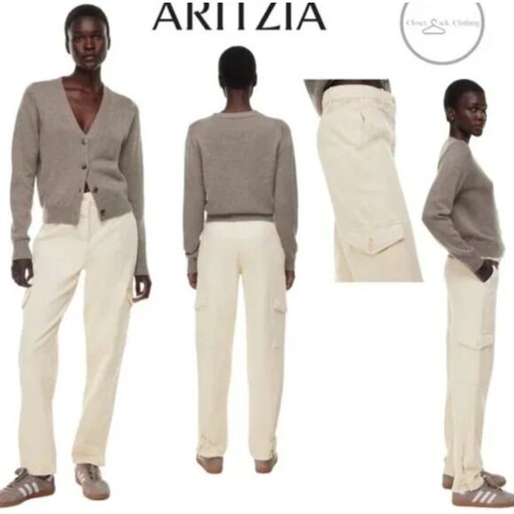 Wilfred Free Modern Cargo Pants Womens Size 6 Ivory High Waisted Twill Straight - Picture 1 of 14